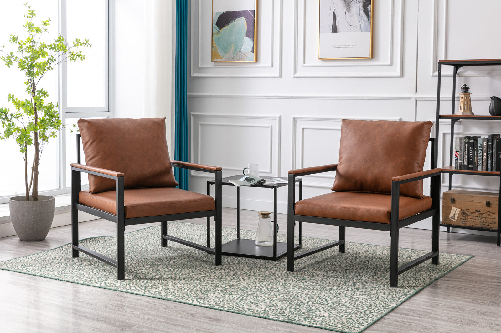 A&A Furniture,Modern Faux Leather Accent Chair with Black Powder Coated Metal Frame Orange