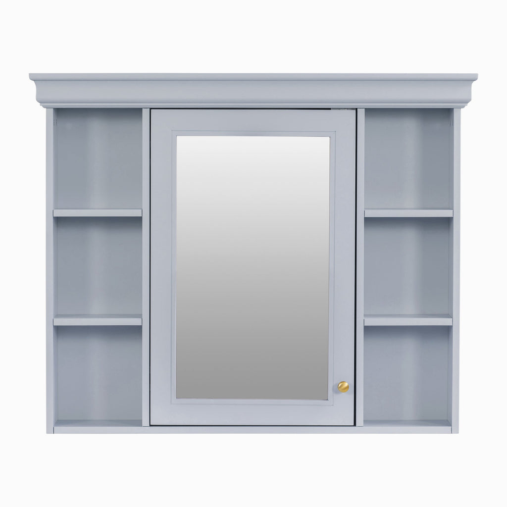 35'' x 28'' Blue Wall Mounted Bathroom Storage Cabinet with Mirror Door, Modern Bathroom Wall Cabinet with Mirror