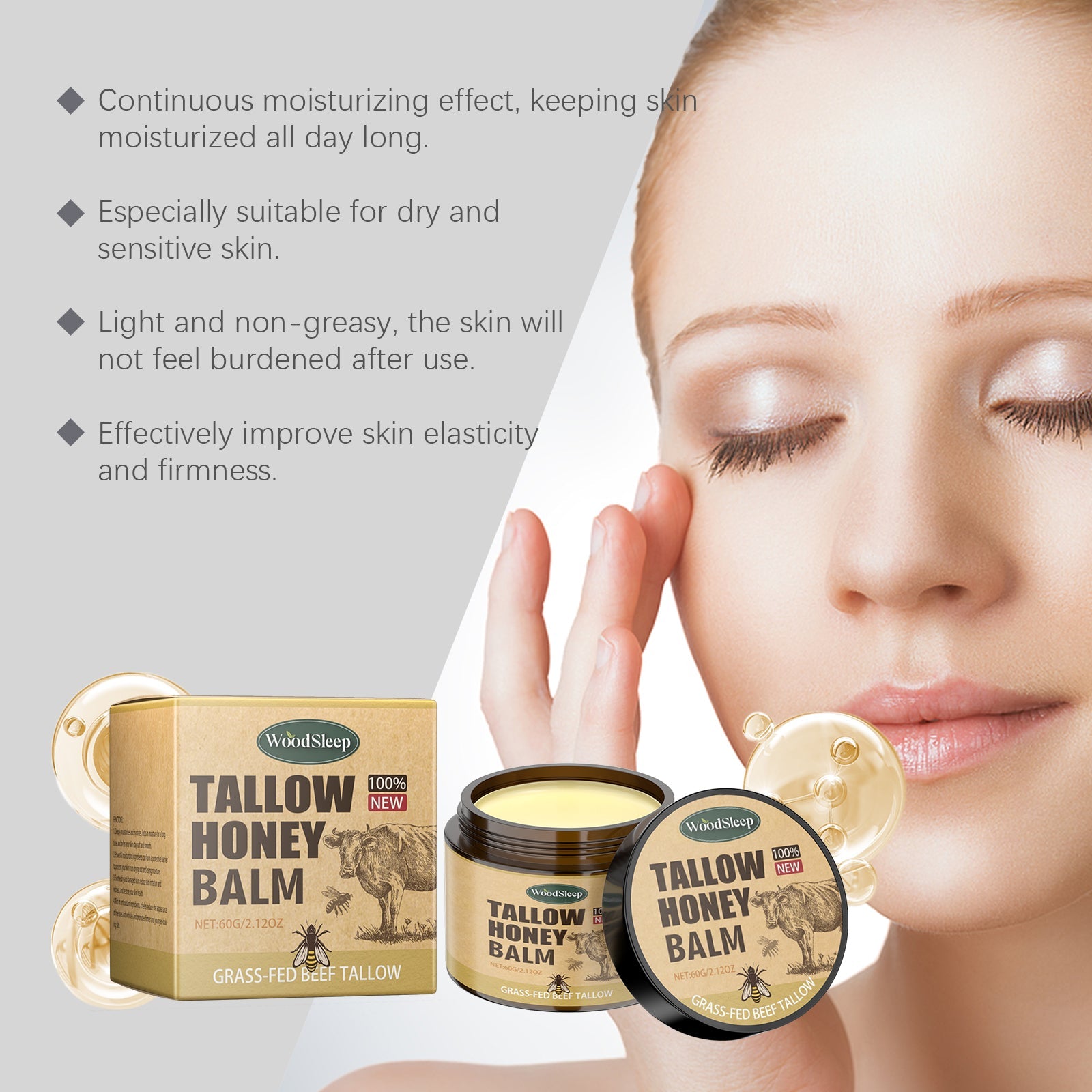 Tallow Honey Facial Moisturizer Hydrating Moisturizing Gentle Care Skin Cream