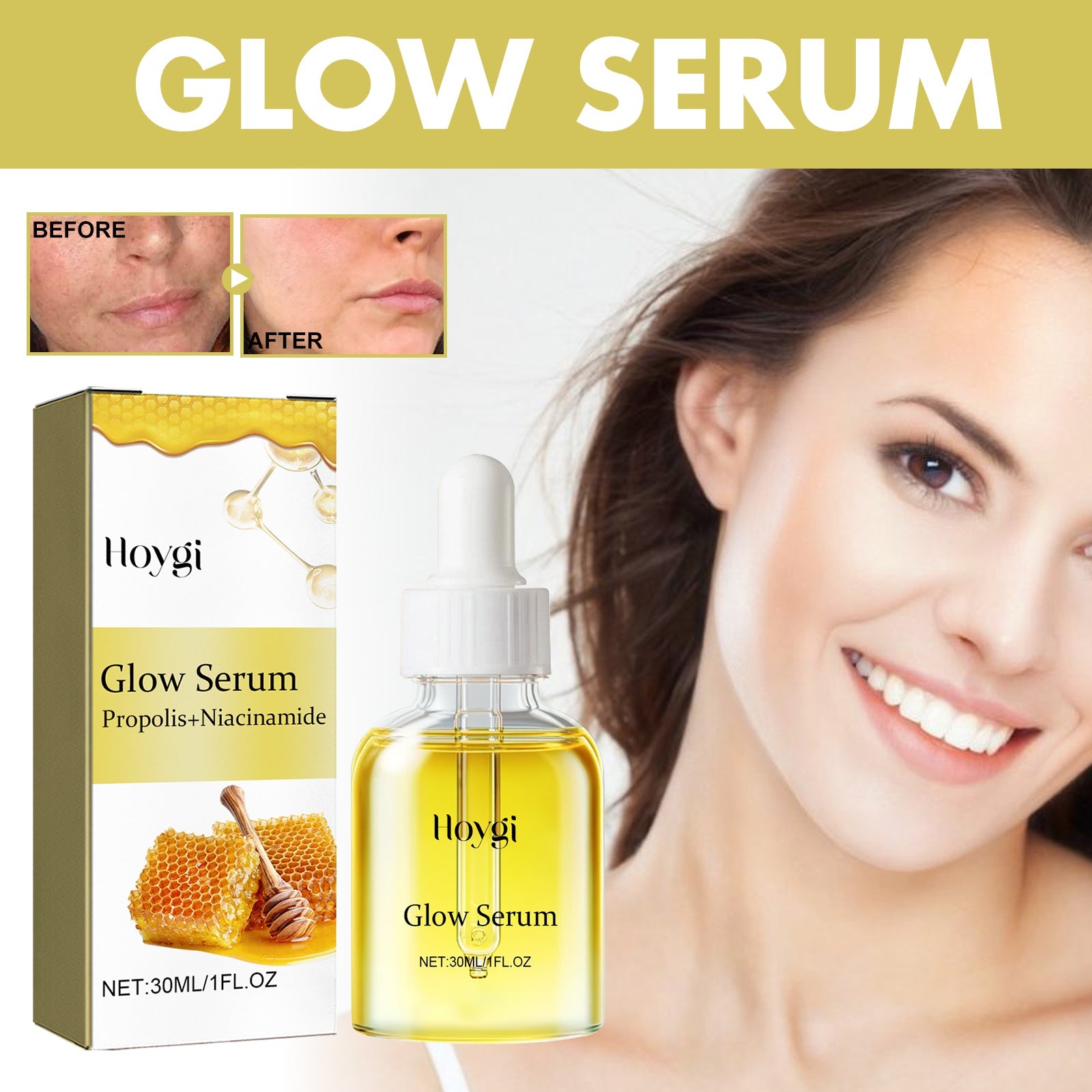 Glow Serum, Moisturizing And Whitening Skin To Reduce Facial Spots And Fine Lines