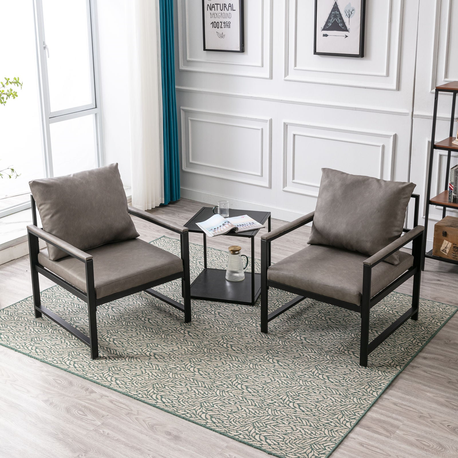 A&A Furniture Modern Faux Leather Accent Chair with Black Powder Coated Metal Frame Gray