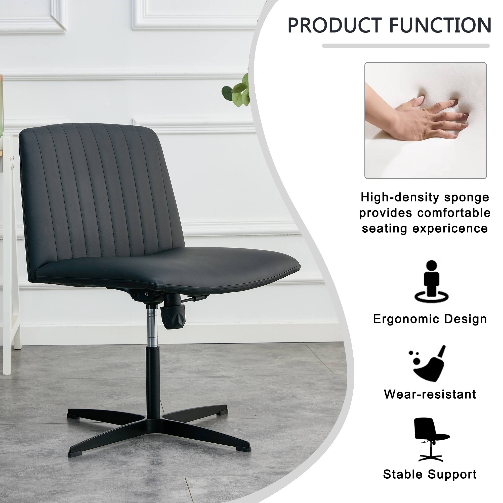Black High Grade Pu Material. Home Computer Chair Office Chair Adjustable 360 ° Swivel Cushion Chair