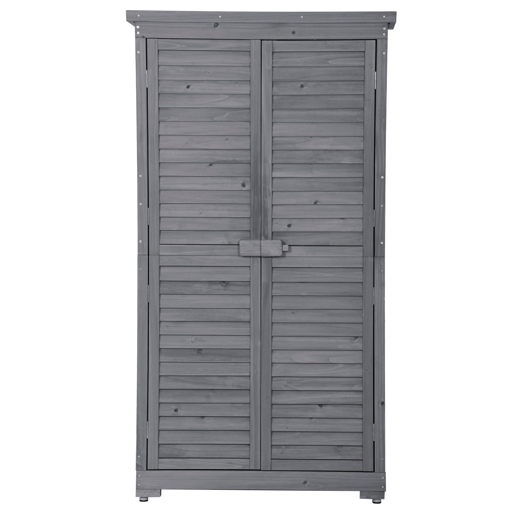 Wooden Garden Shed 3-tier Patio Storage Cabinet Outdoor Organizer Wooden Lockers with Fir Wood (Gray Wood Color -Shutter Design)