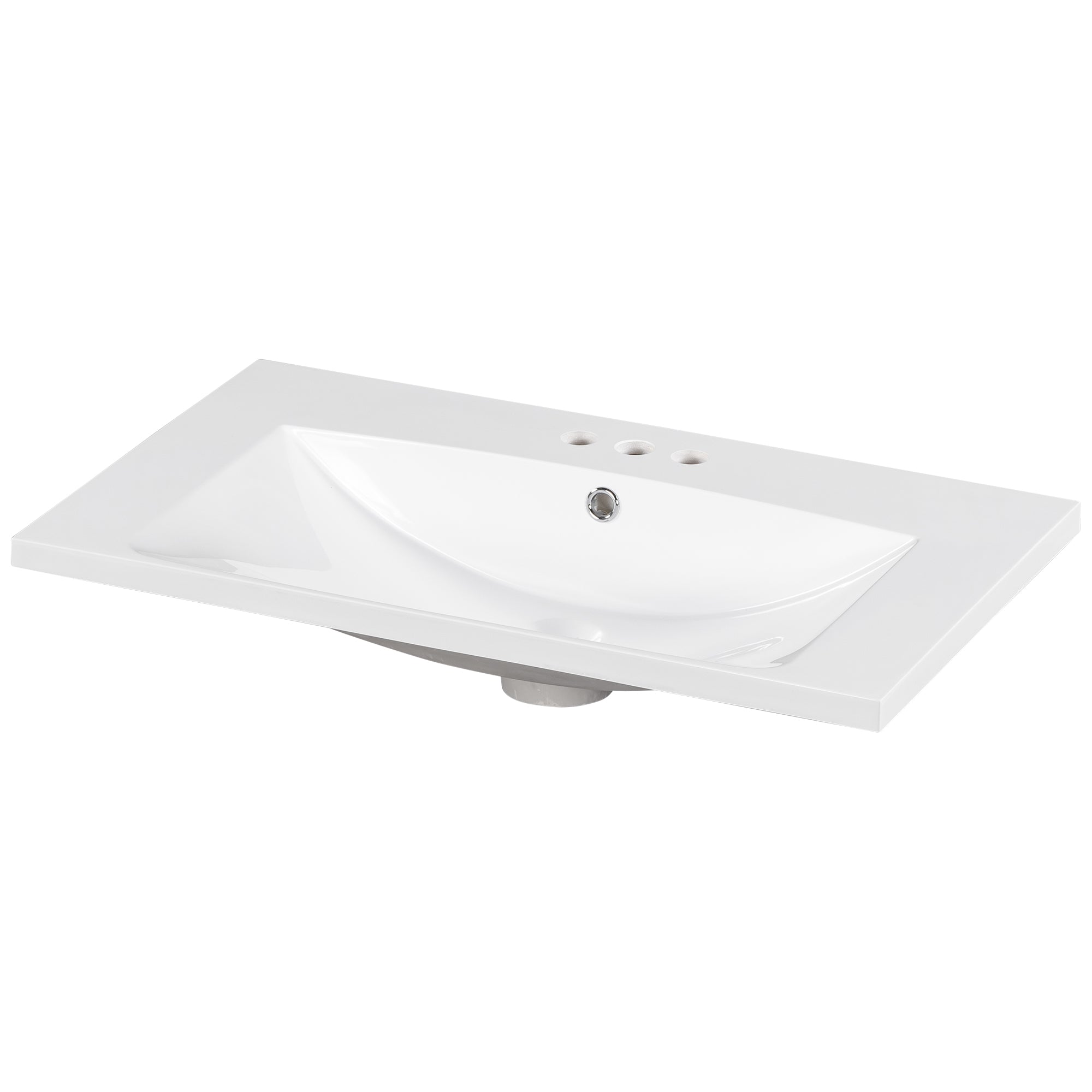 30" Single Bathroom Basin Sink, Vanity Top Only, 3-Faucet Holes, Resin