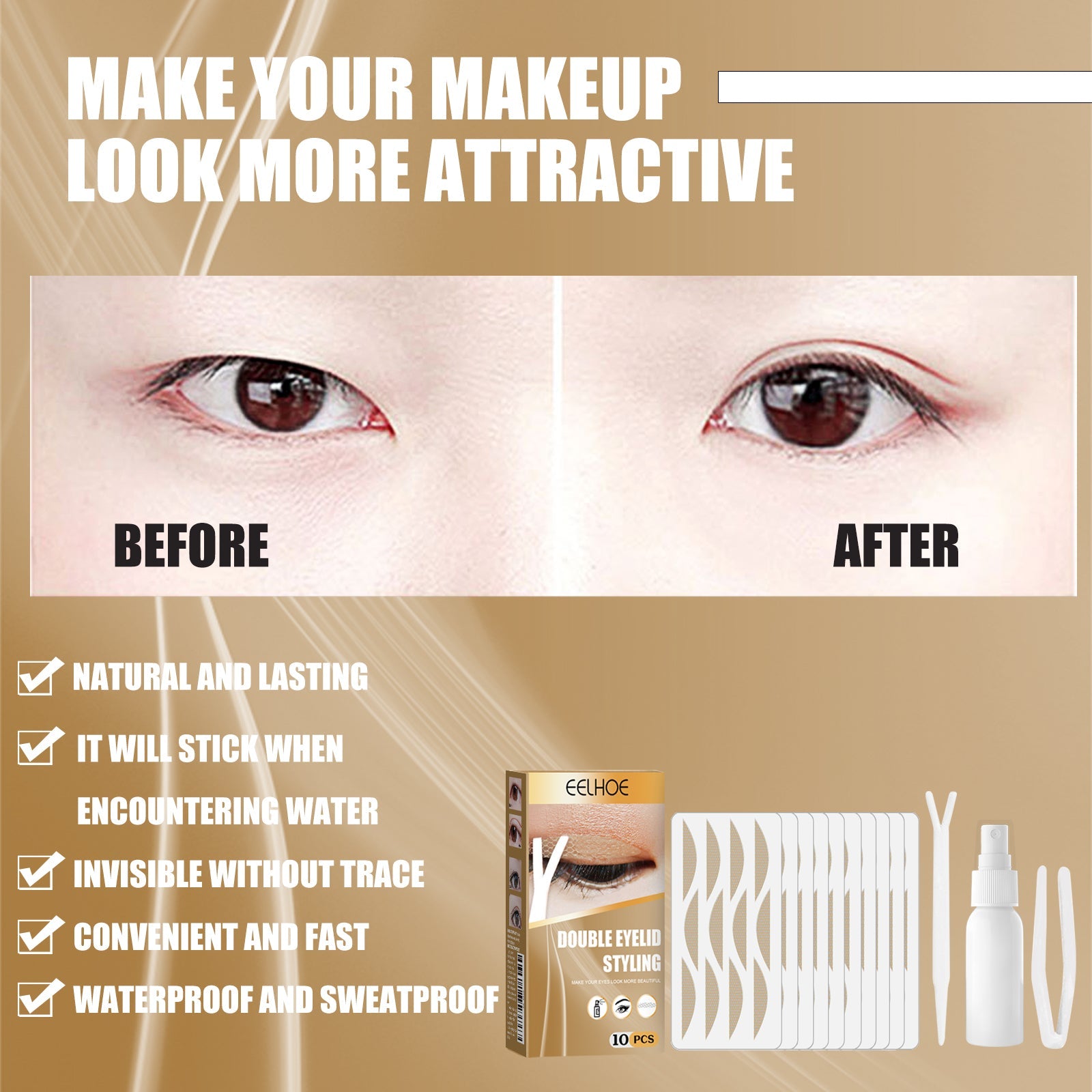 Double Eyelid Styling, Eyelet Lace Mesh Invisible Glue-Free Breathable Super Stick Long Lasting Clip Set
