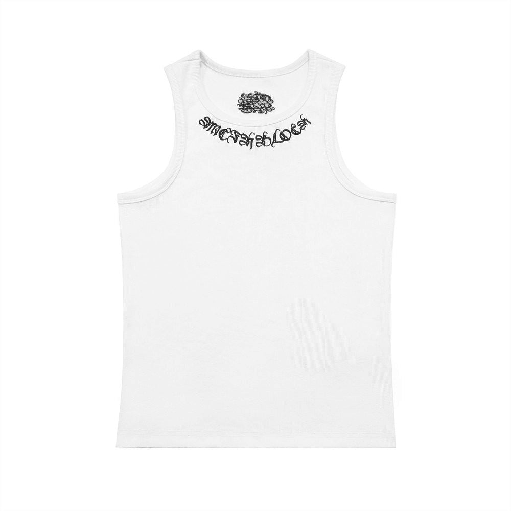 Gothic Letter Embroidery Ribbed Tank Top Men's Sports Fitted Casual Striped Sleeveless T-Shirt