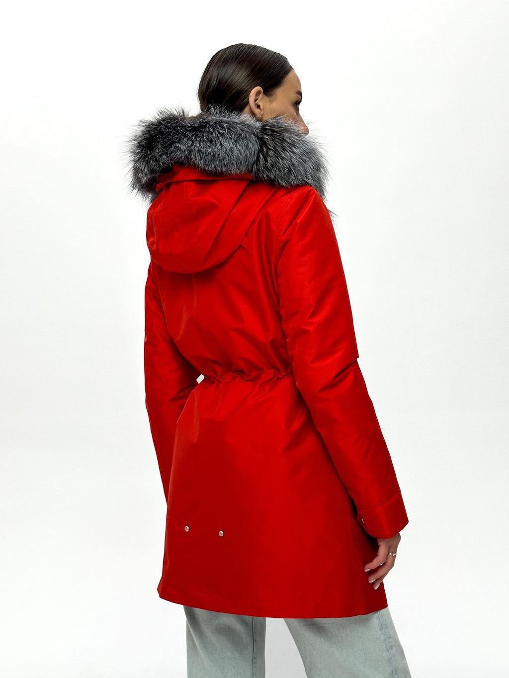 Genuine Silver Fox Fur Rabbit Fur Insulated Parka