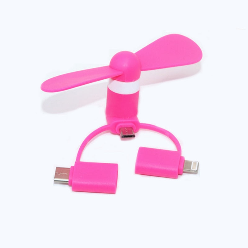 3 IN 1 Travel Portable Cell Phone Mini Fan Cooling Cooler For Micro USB C For iPhone 5 6 6S 7 Plus 8 X for Android Type-c