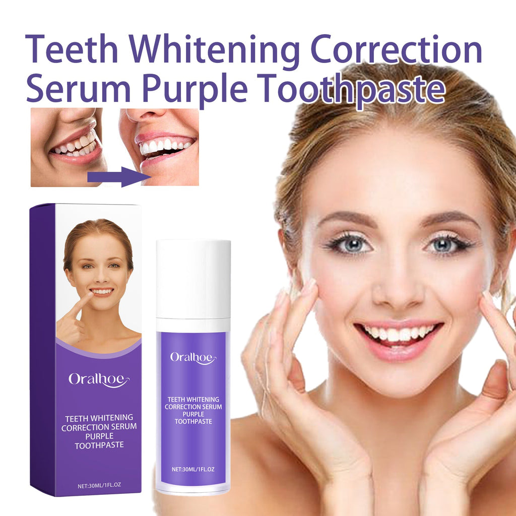 Teeth Whitening Correction Serum Purple Toothpaste, Clean Tooth Stains Brightening White Mild Gingival Care Breath Fresh And Deodorizing