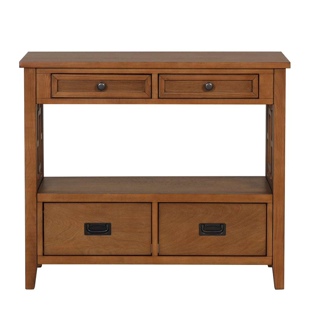 36'' Farmhouse Pine Wood Console Table Entry Sofa Table with 4 Drawers & 1 Storage Shelf (Brown)