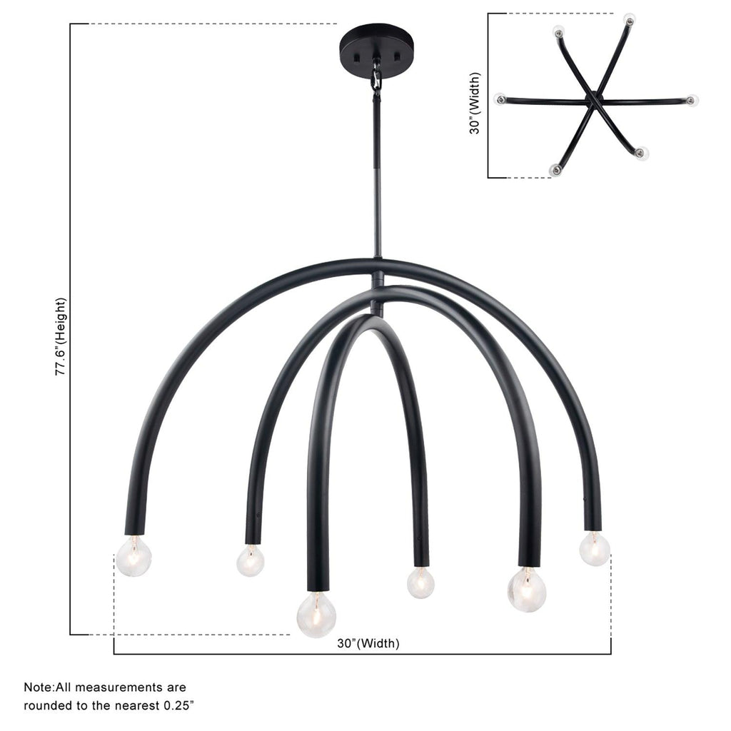 Caboche Mid-Century Modern Black Dimmable 6-Light Chandelier