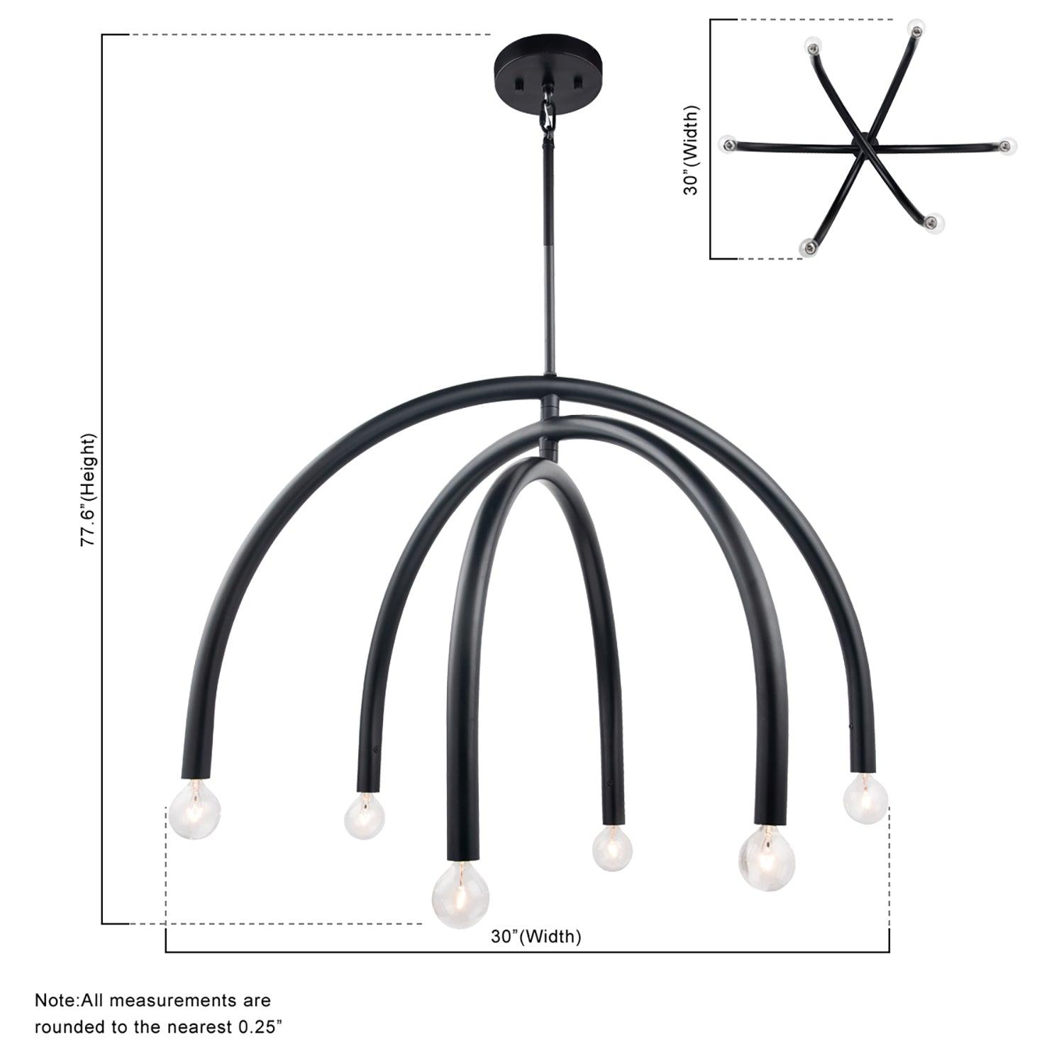 Caboche Mid-Century Modern Black Dimmable 6-Light Chandelier