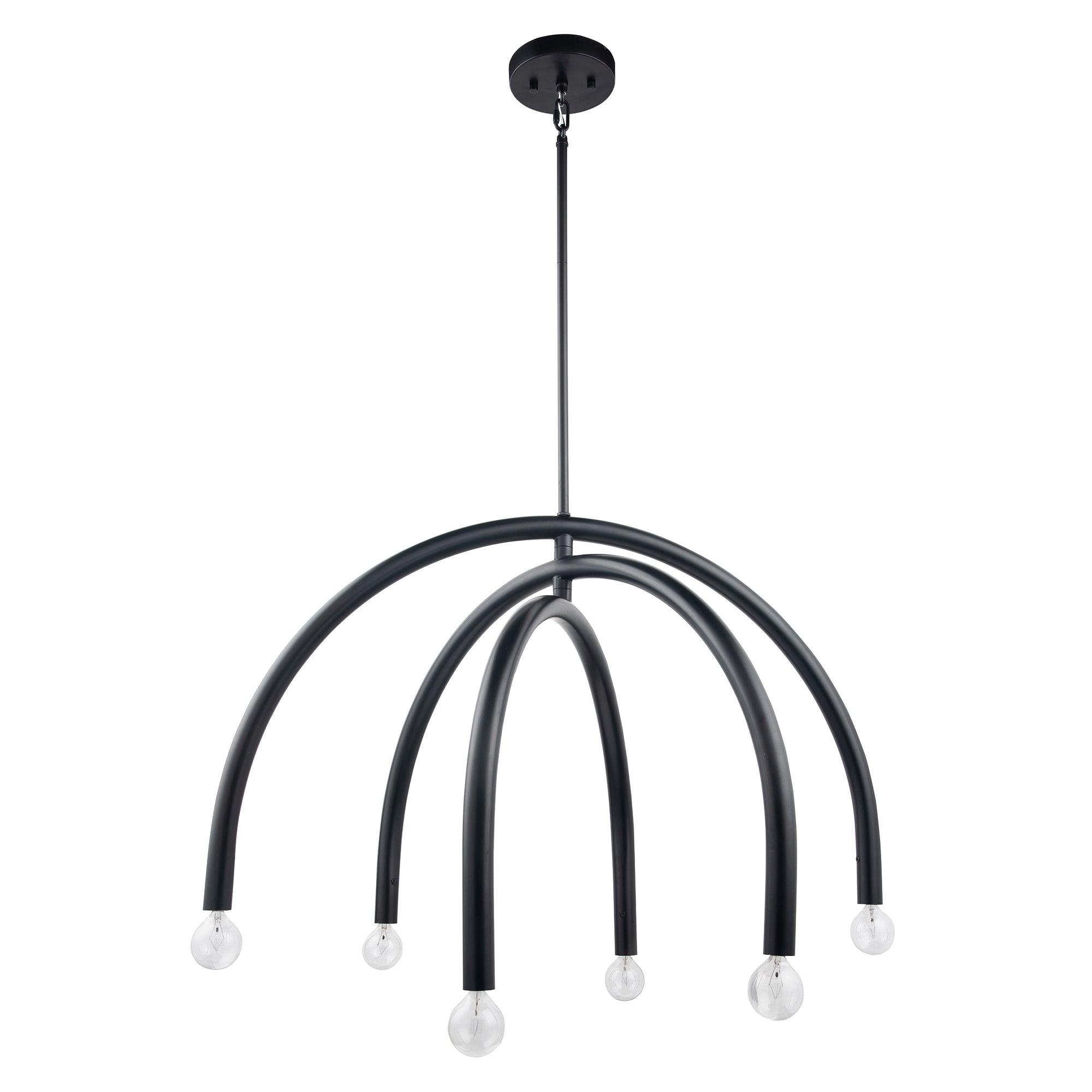 Caboche Mid-Century Modern Black Dimmable 6-Light Chandelier