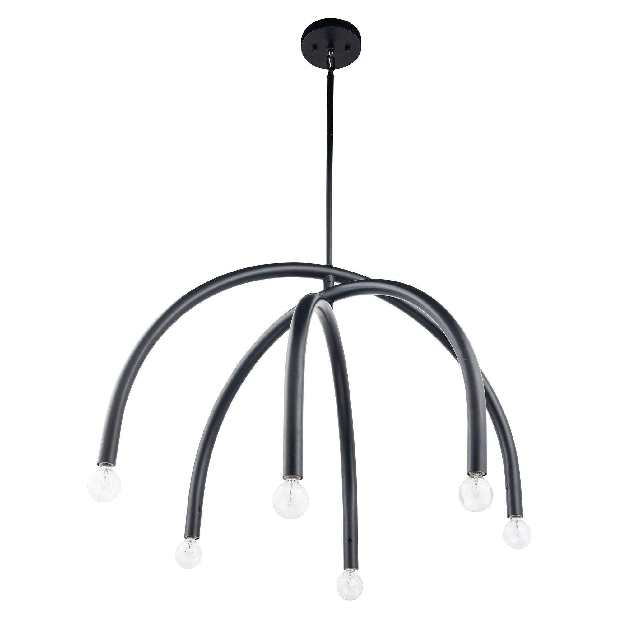 Caboche Mid-Century Modern Black Dimmable 6-Light Chandelier