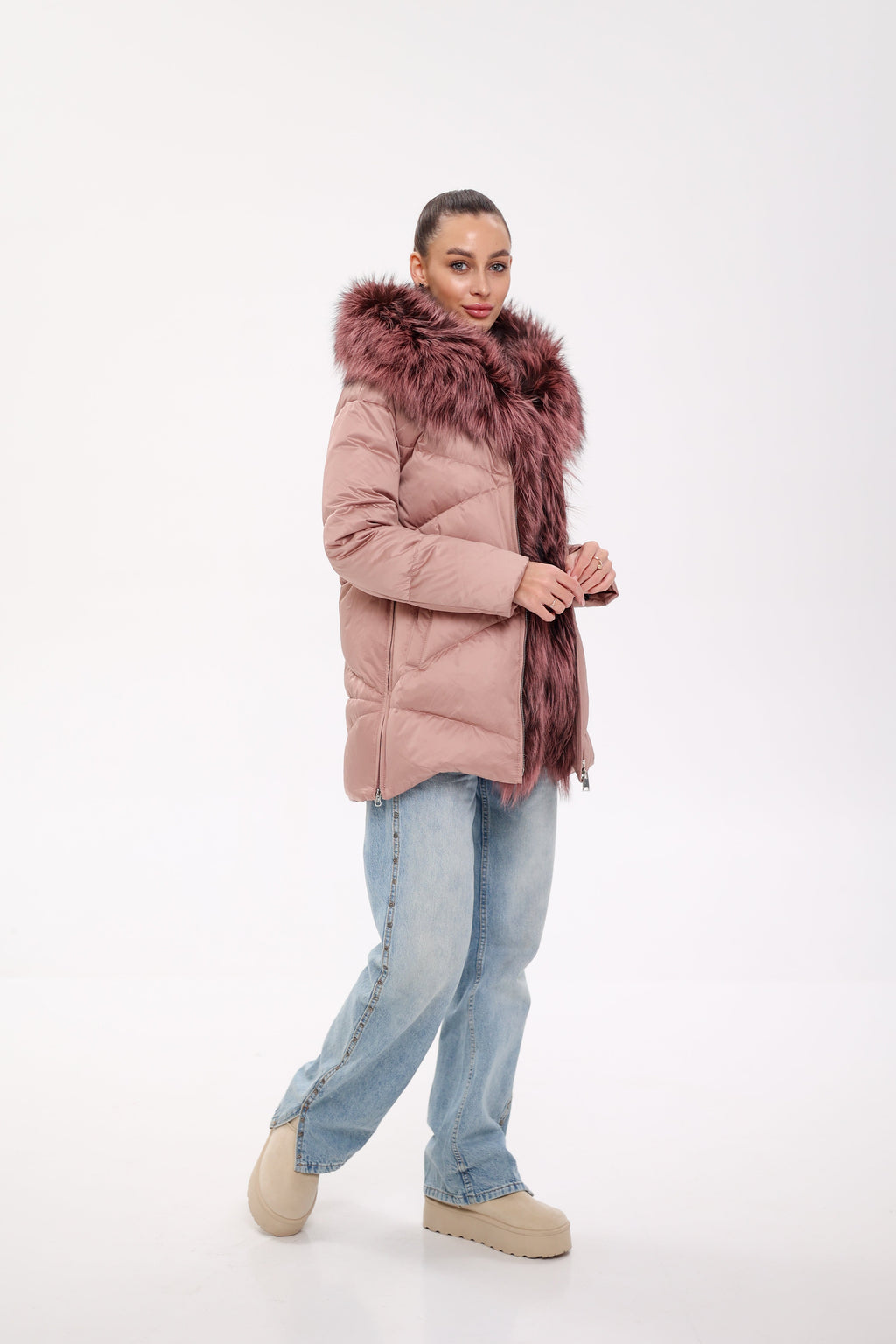 Genuine Silver Fox Fur Trim Down Insulated Parka