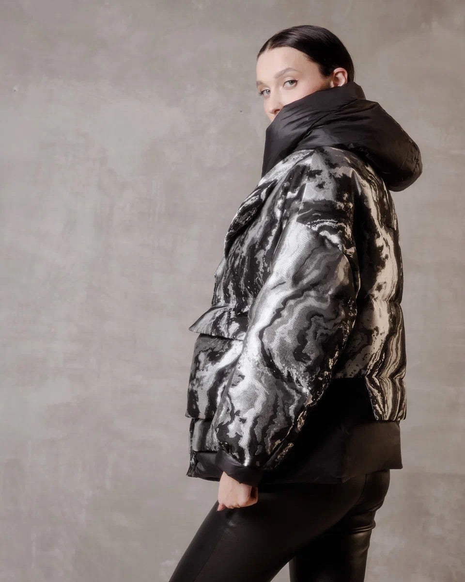 Marble Jacquard Down Fill Coat