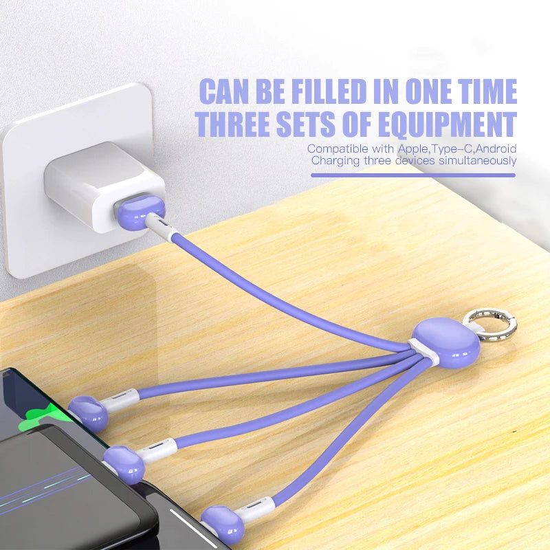One to three data cable suitable for Android and Apple Type-C keychain three in one charging cable