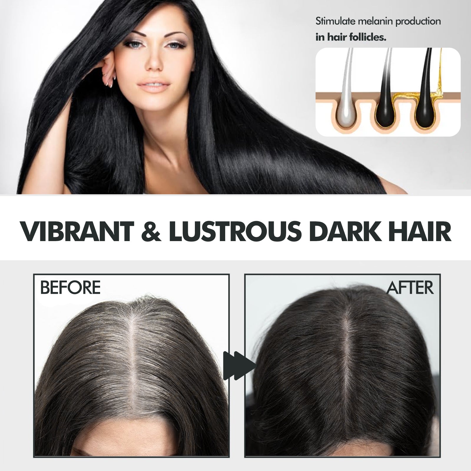 Hair Darkening Spray, Natural Black Hair Cover White Hair Smooth Shiny Moisturizing Dense Hair Conditioning Spray