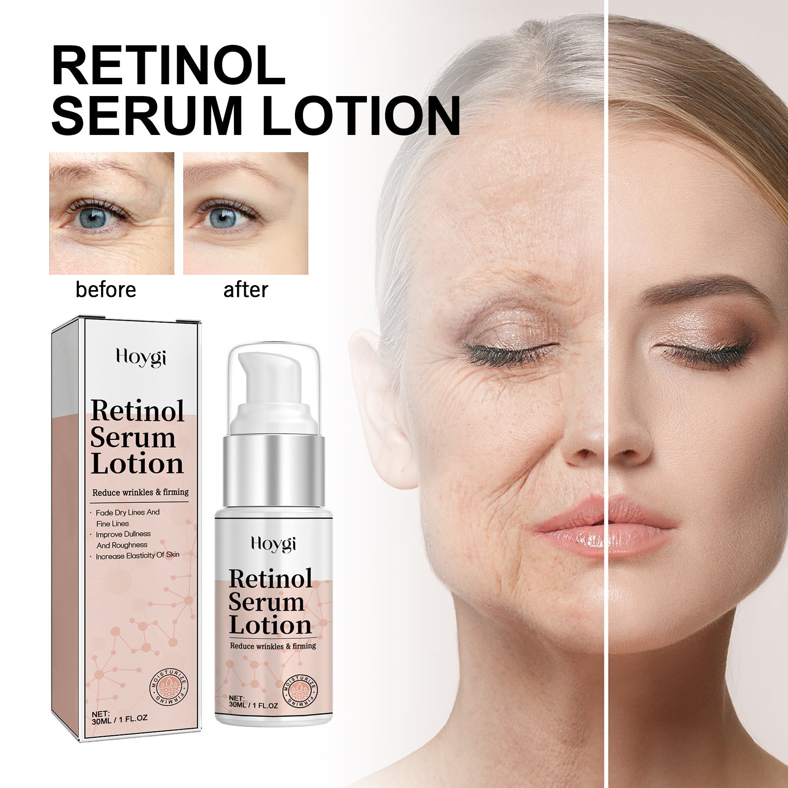 Retinol Serum Lotion, Fade Out Fine Lines Filling Water Moisturizing Anti-Wrinkle Firming Facial Skin Aging