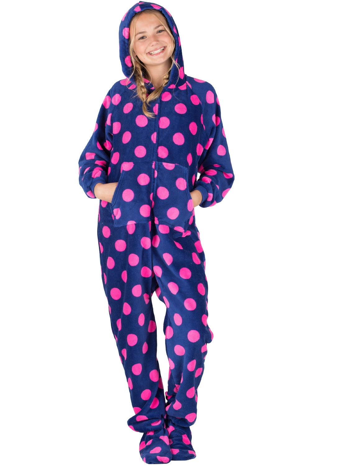 Navy Pink Polka Kids Hoodie Chenille Onesie