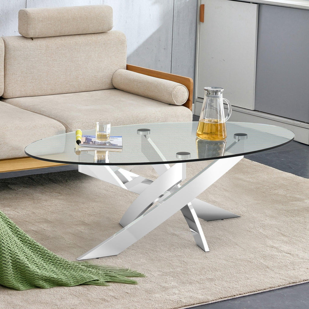 17" H Contemporary Glass Coffee Table in Living Room, Bedroom