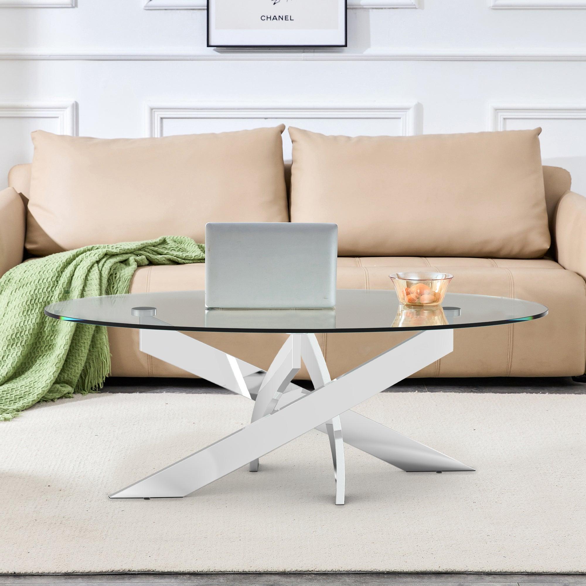 17" H Contemporary Glass Coffee Table in Living Room, Bedroom