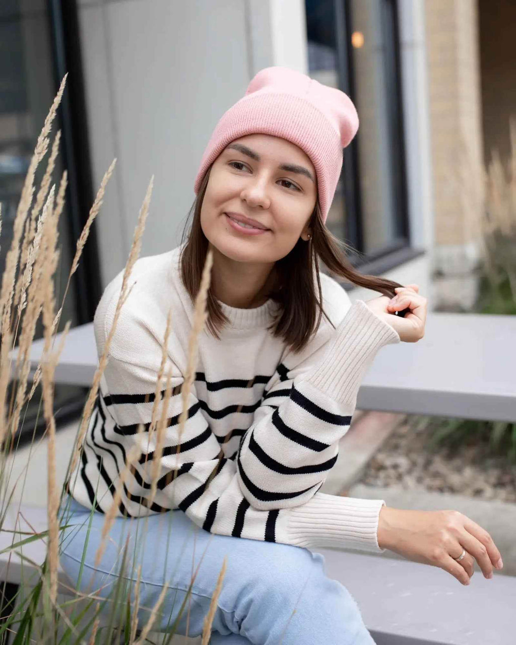 CS111 HAAKWEAR Traditional Silent Cuffed Beanie, Pearl Pink