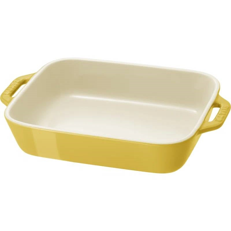 2 Piece Ceramic Stoneware Bakeware Casserole Baking Dish Set in Yellow / Ivory