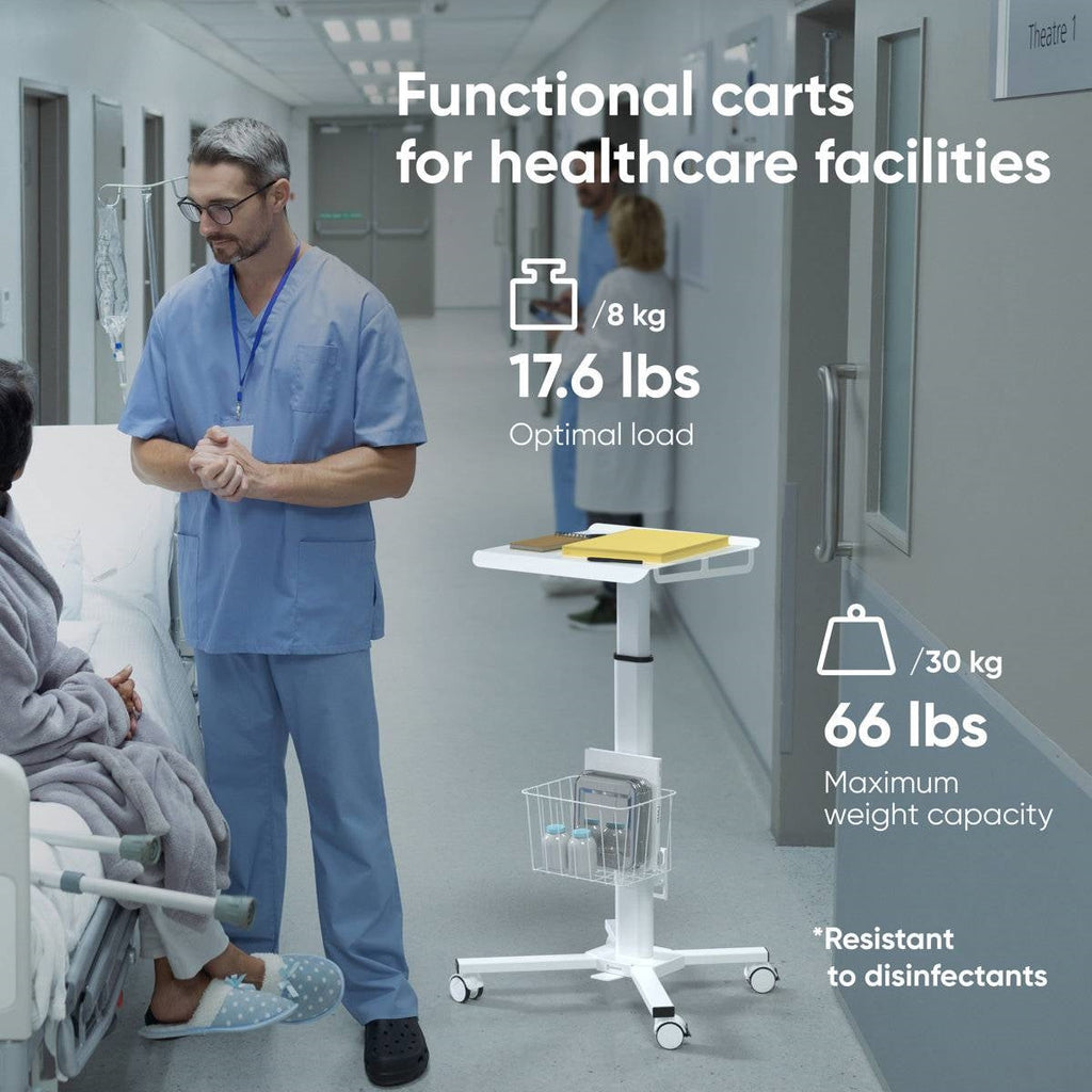 Hospital Style White Mobile Stand-Up Computer Desk Portable Workstation