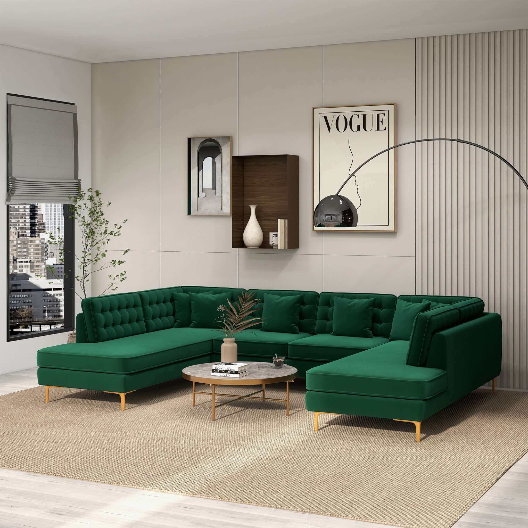 Brooke Green Velvet U Shape Corner Sofa – Designer Sofa – Curated by S