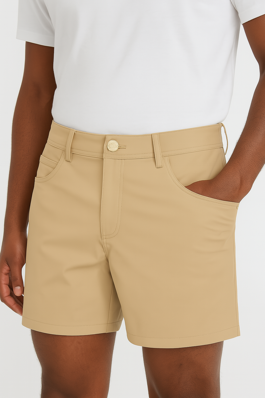 Everyday Stretch Shorts with a Comfortable Built-In Liner- Denim Style- Khaki