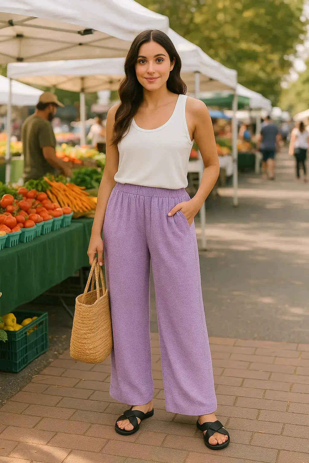 Zenana Lavender Washed Double Gauze Wide Leg Cotton Lounge Pants