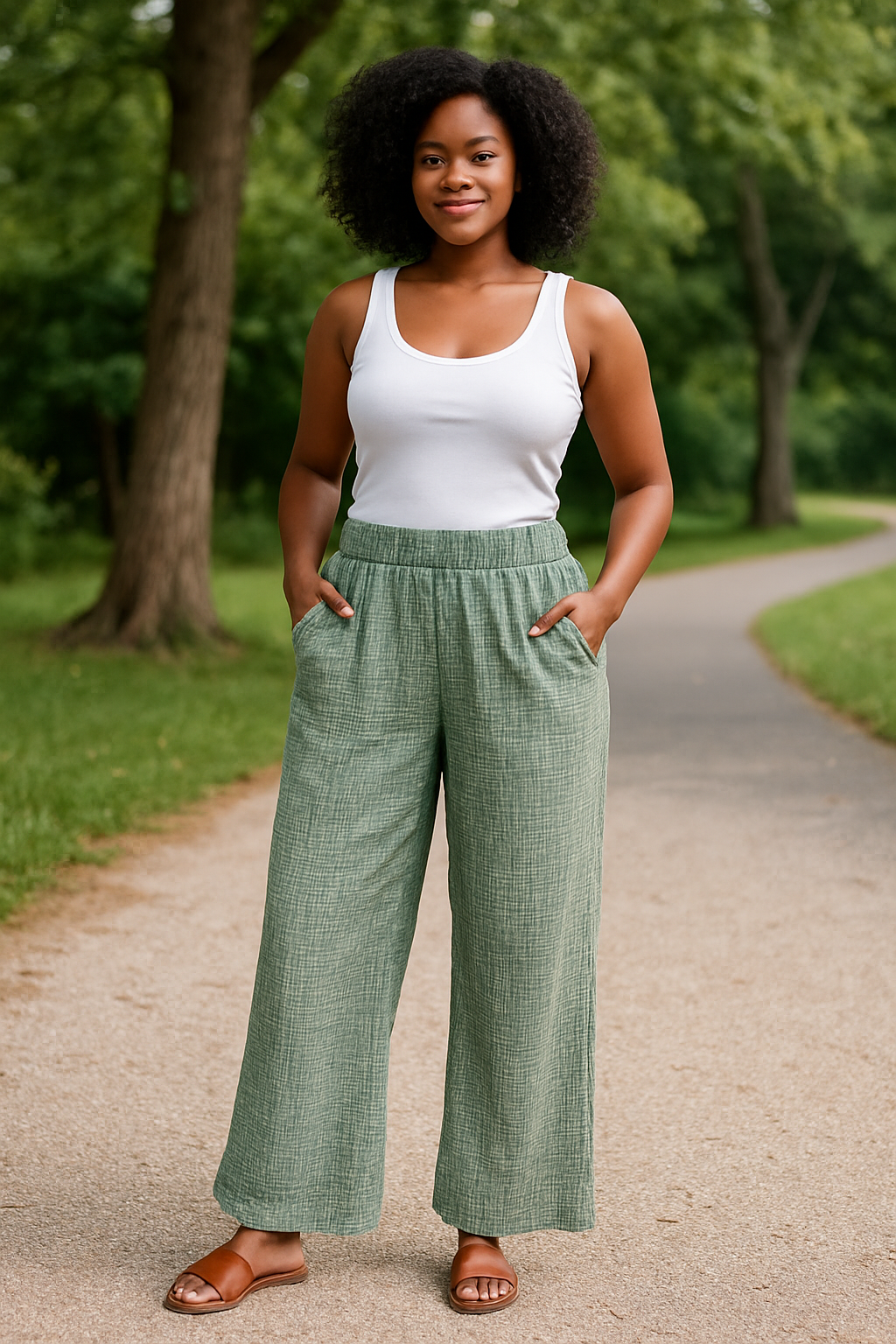 Zenana Jade Washed Cotton Gauze Wide Leg Palazzo Pants