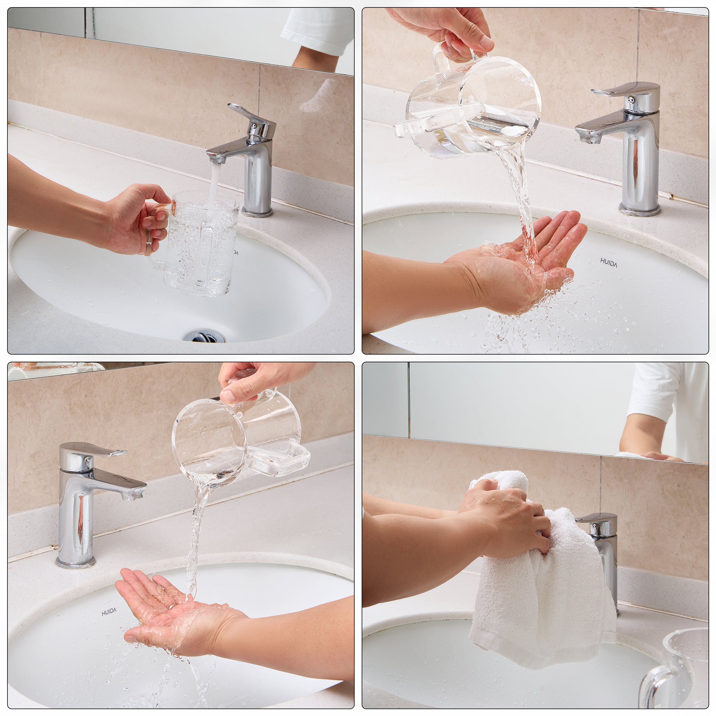 Acrylic Judaica Hand Washing Cup, Clear & White Handles