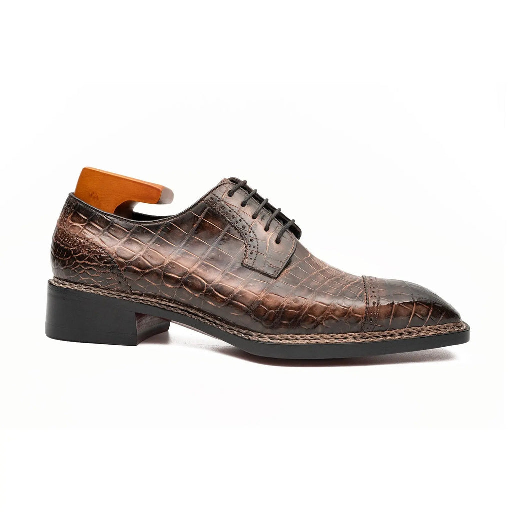 Coffee Crocodile Derby Shoes Goodyear Norwegian 8019