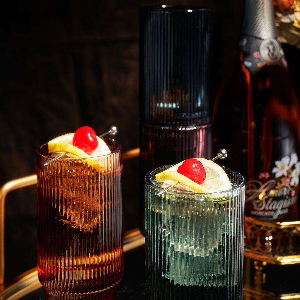 Tonal Ribbed Highball Glassware, Set of 4