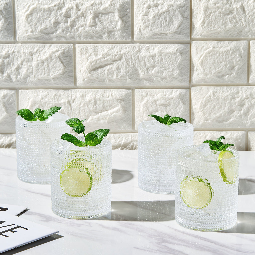 Barcelona Acrylic Hobnail Lowball Whiskey Glassware, Set of 4