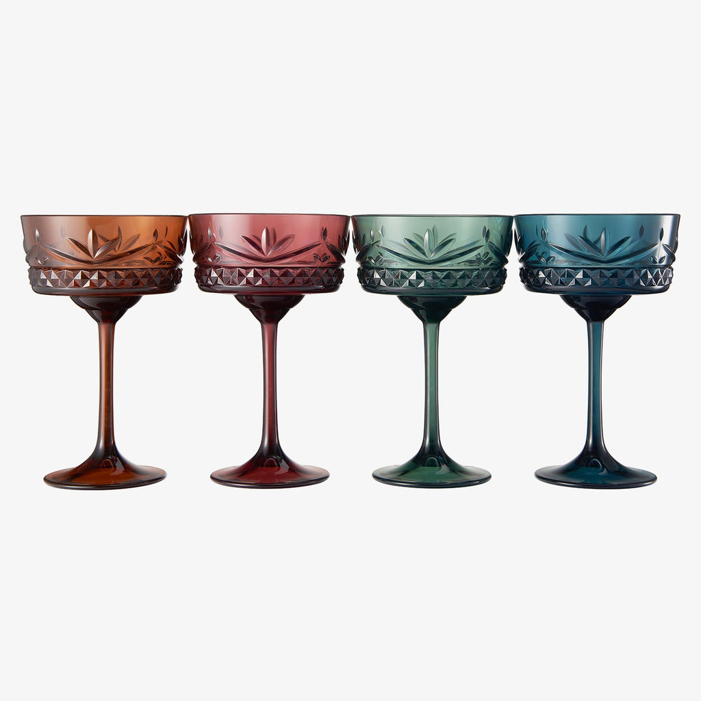 Onix Acrylic Crystal Champagne Coupe, Cocktail Glassware, Set of 4