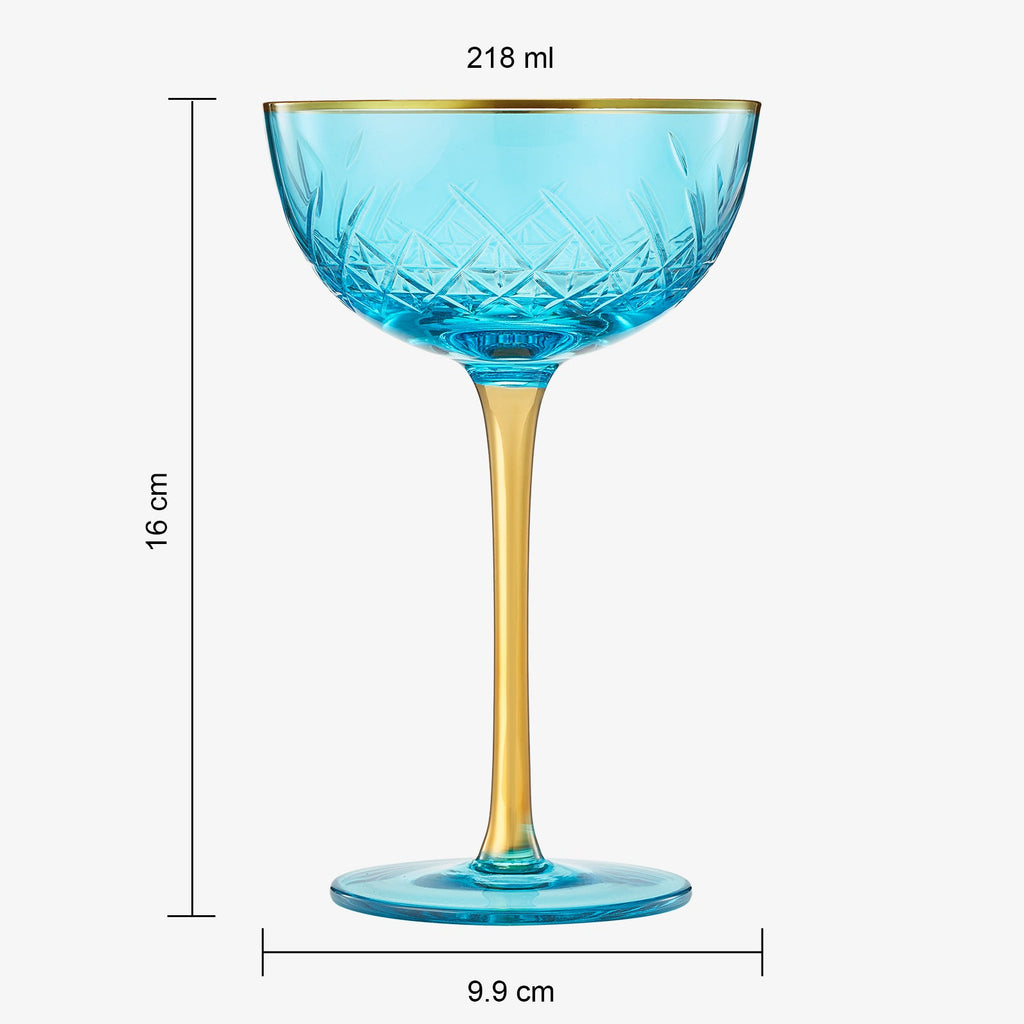 Bellissimo Crystal Champagne Coupe Cocktail Glassware, Set of 2
