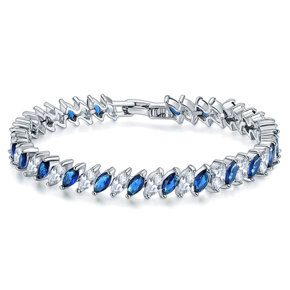 Cubic Zirconia Tennis Bracelet with Marquise Cut Sapphire and Clear AAA+ Cubic Zirconia