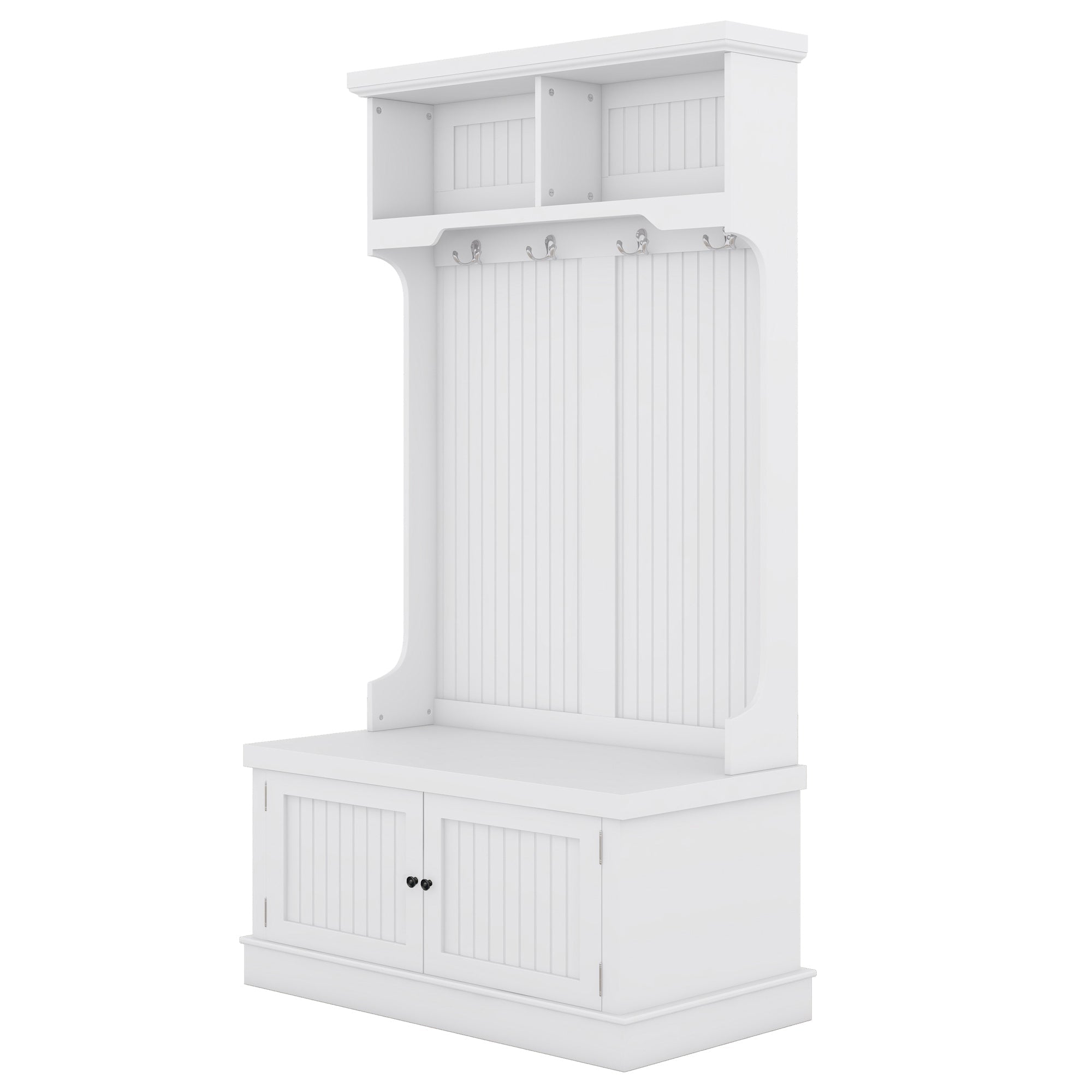 Hall Tree with Storage Shoe Bench for Entryway and Hallway 4-in-1 Design Coat Racks with 4 Hooks for Living Room White