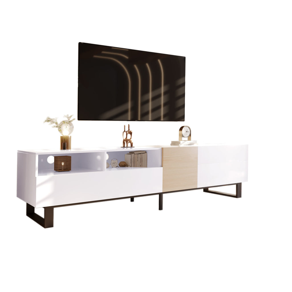 Modern TV Stand for 80'' TV with Double Storage Space Media Console Table Entertainment Center with Drop Down Door