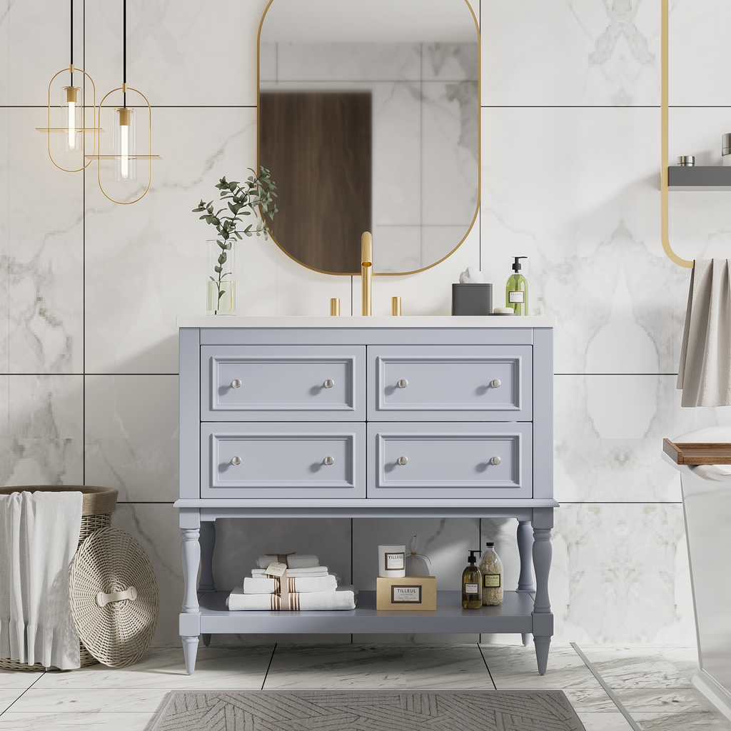 36" Bathroom Vanity Cabinet with Sink Combo Set, Undermount Resin Sink, Free Standing Vanity Set with 4 Drawers Blue
