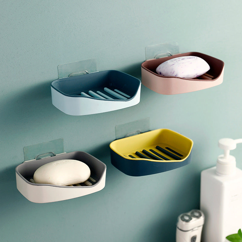 Contrast Color Drain Soap Box Double-Layer Storage Soap Box Bathroom Rack Strong Non-Marking Paste Soap Box