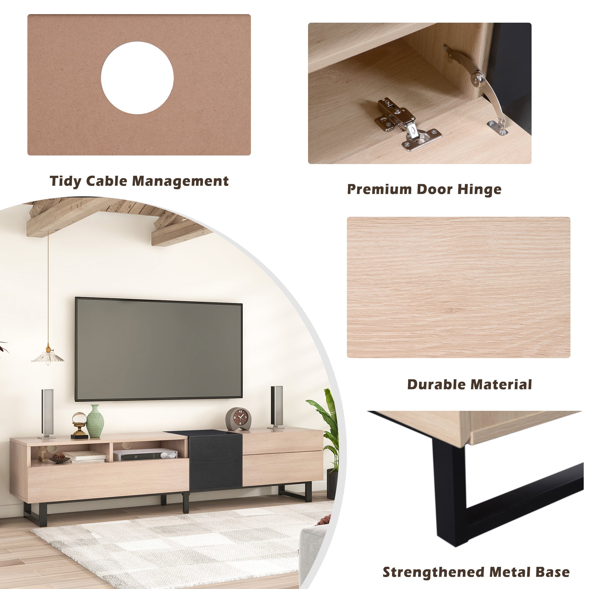 Modern TV Stand for 80'' TV with Double Storage Space Media Console Table Entertainment Center with Drop Down Door