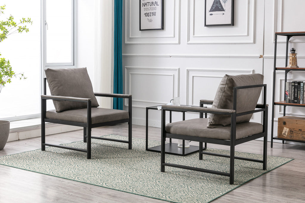 A&A Furniture Modern Faux Leather Accent Chair with Black Powder Coated Metal Frame Gray