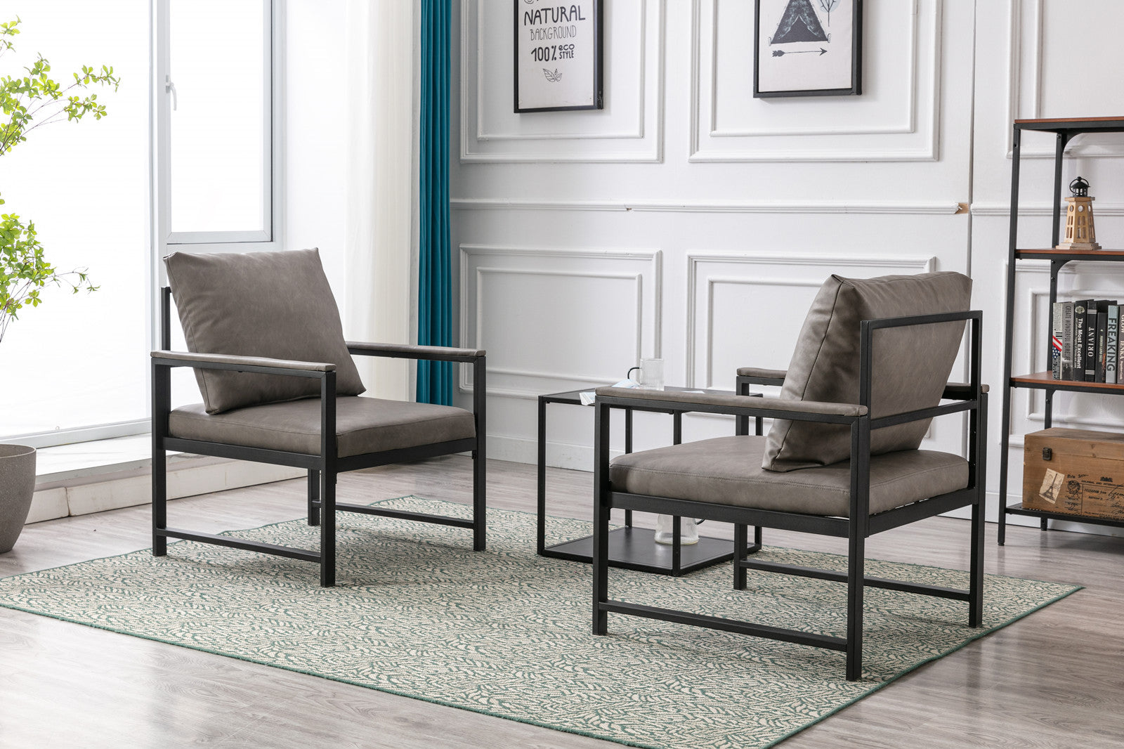 A&A Furniture Modern Faux Leather Accent Chair with Black Powder Coated Metal Frame Gray