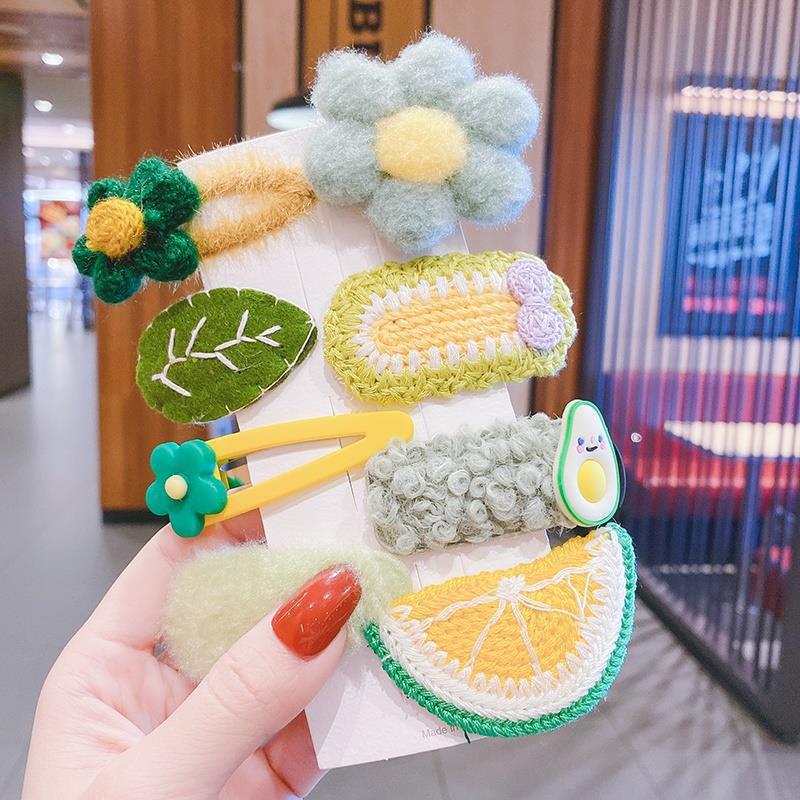 Milk Coffee Color Children's Plush Hairpin Net Red Bangs Side Hair Clip Autumn And Winter Lovely Japanese Clip