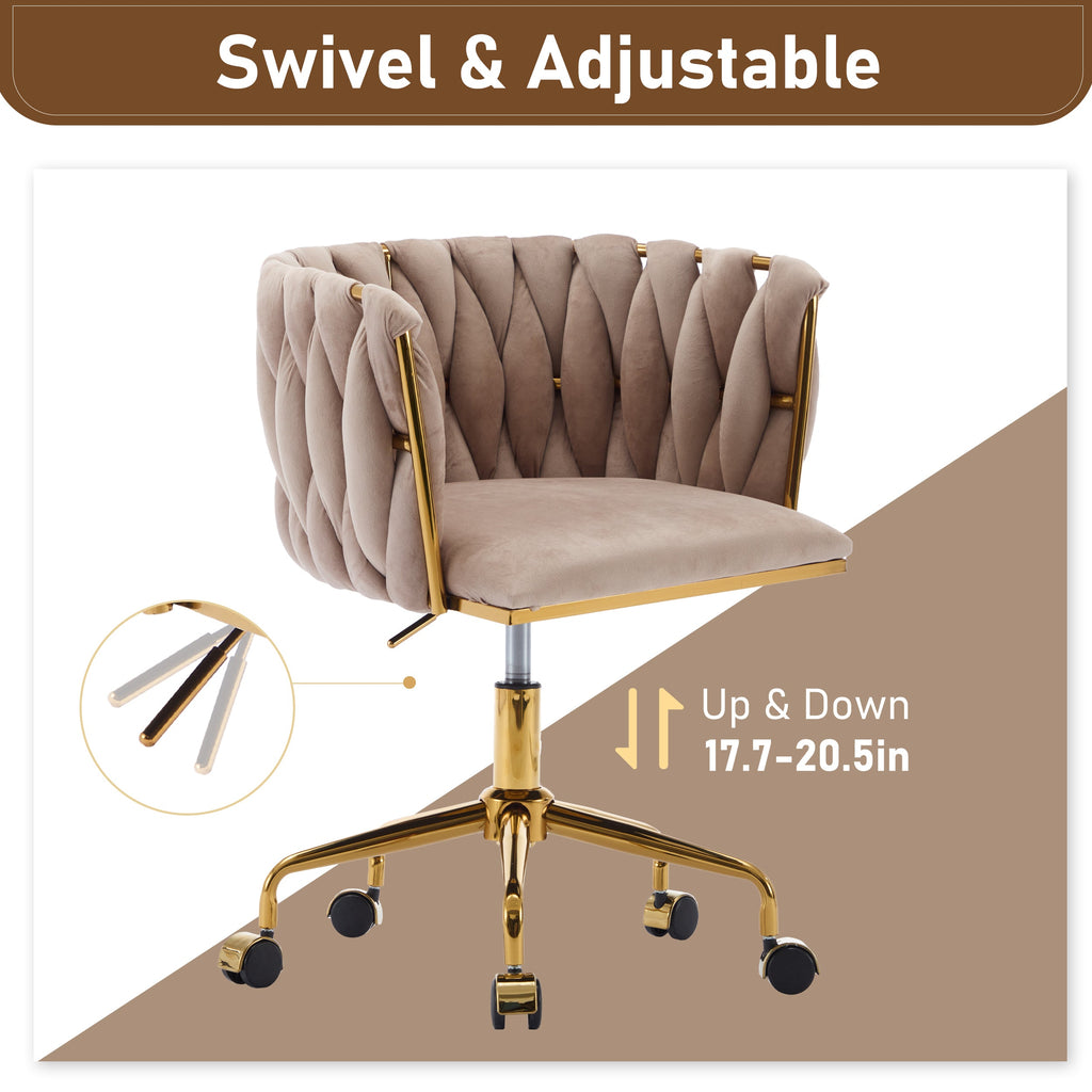 Velvet Vanity Chair with Wheels, Accent Chair Makeup Vanity Chair with Hand Woven Backrest (GRAY)