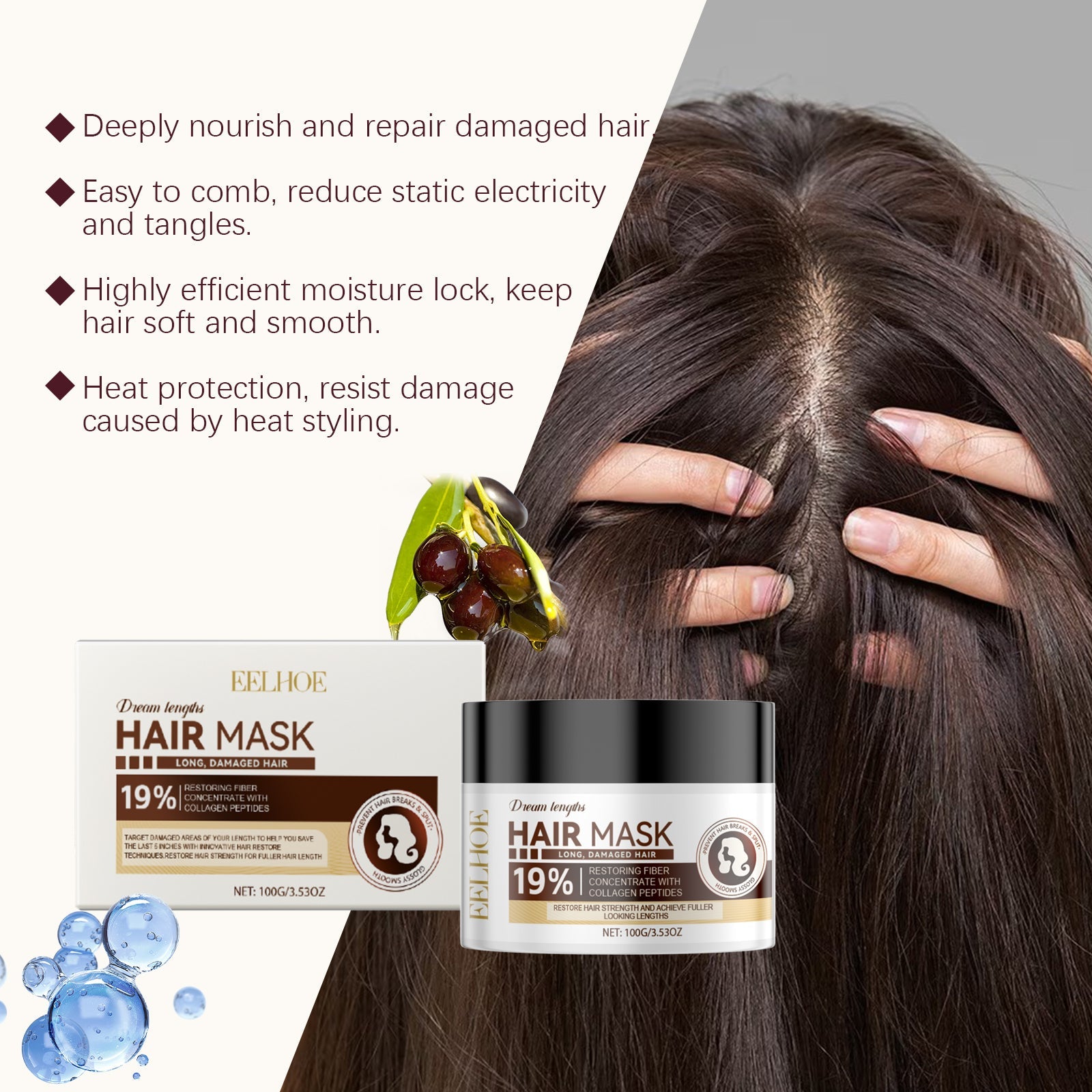 Heat Protection Free Shampoo Mask Gently Curing Dry, Split And Frizzy Hair At The End Of Hair Smooth And Bright Hair Mask